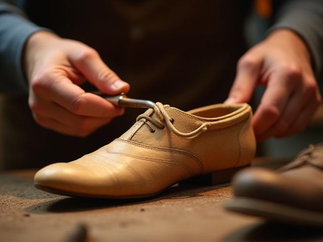 Wooden shoe last being carved by a shoemaker's hand