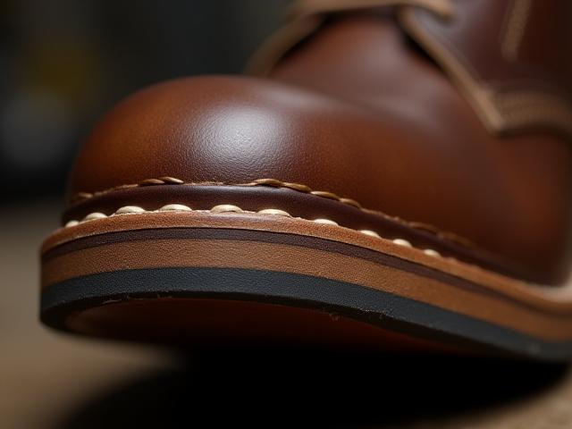 Goodyear welted shoe sole with visible stitching