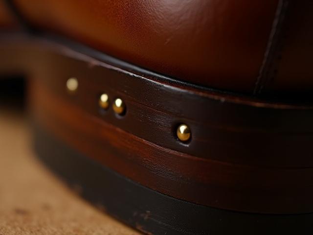 Detail of brass nails securing the heel lift of a bespoke shoe