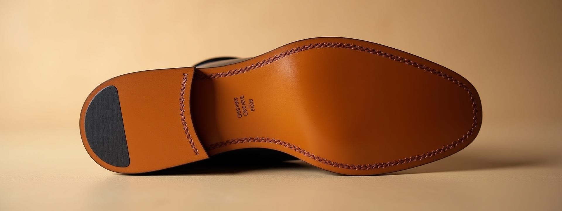 Perfectly crafted leather sole of a bespoke shoe, top-down view