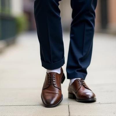Man in tweed jacket and chinos wearing brown semi-brogues